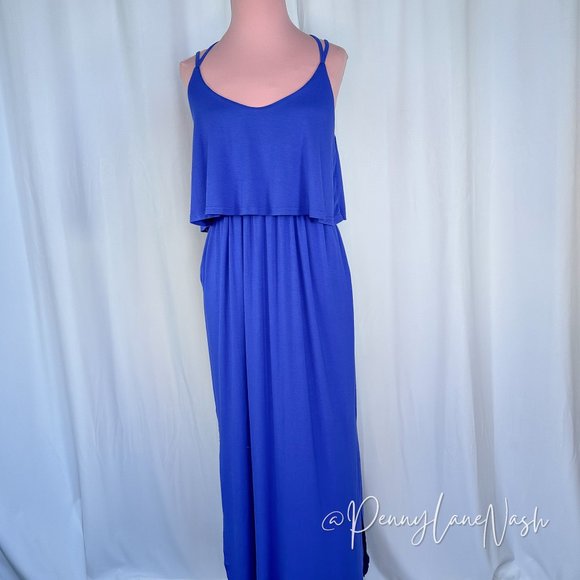 NWT Blu Ivy Kelly Strappy Back Jersey Maxi Dress Blue - Picture 3 of 14
